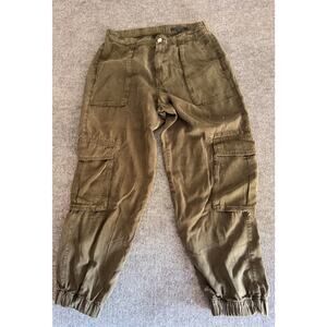 AllSaints Frieda Denim Cargo Joggers Olive Green Pants High Rise Utility Sz 8